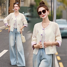 2025春夏季新款紫色薄款刺绣网纱蕾丝防晒衣女新中式国风短款外套，女装短外套，依如秀(原杭风阁)