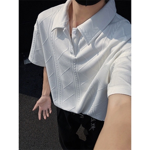特批P25无差价夏季美式复古麦穗纹亨利领短袖T恤男大码上衣T5114