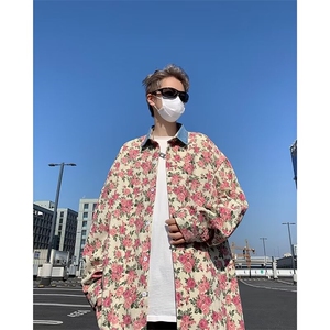 提花牛仔外套男风夹克美式潮牌痞帅炸街大码休闲衬衫图片