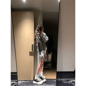 美式复古哥特风十字架刺绣外套女春秋情侣小众高街华夫格开衫卫衣图片