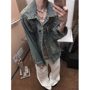 秋冬复古牛仔外套男女宽松百搭重工铆钉做旧慵懒休闲夹克 JK8644图片