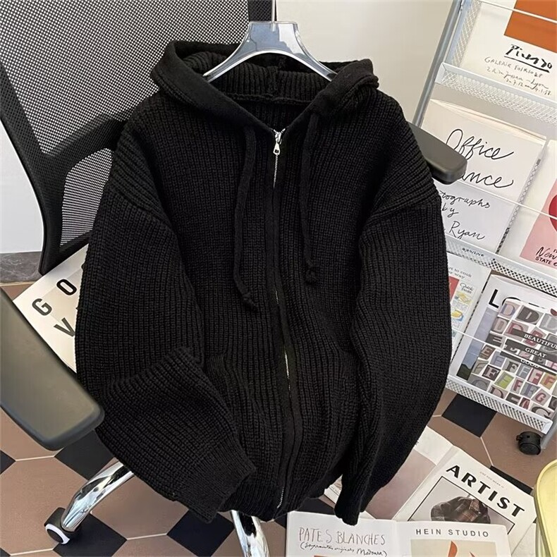 秋款男连帽毛衣拉链抽绳宽松针织衫休闲外套M264 P65图片