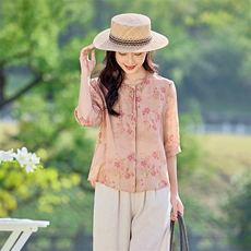 2026年春季女短袖宽松亲肤透气苎麻，女装衬衫，江南依恋