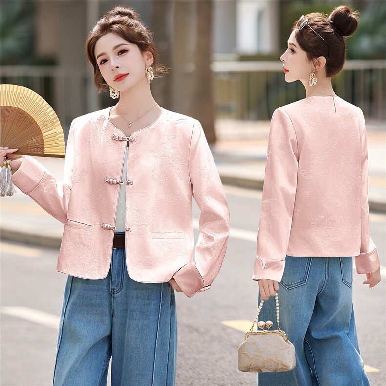 『现货』新中式短外套女2026春季新款法式复古刺绣G风粉色上衣，女装短外套，意芙