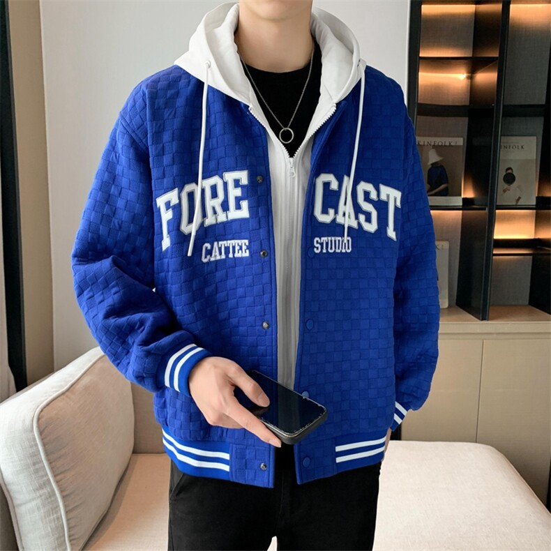 假两件连帽棒球服男潮牌潮流休闲宽松bf风百搭外套JK0272-P95,男装夹克,星座308B-2