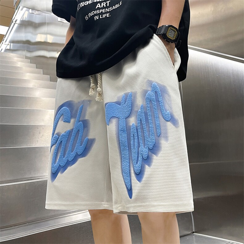 华夫格短裤男运动美式发泡宽松休闲五分中裤HDK234-P25K控38,男装休闲裤,电商B370