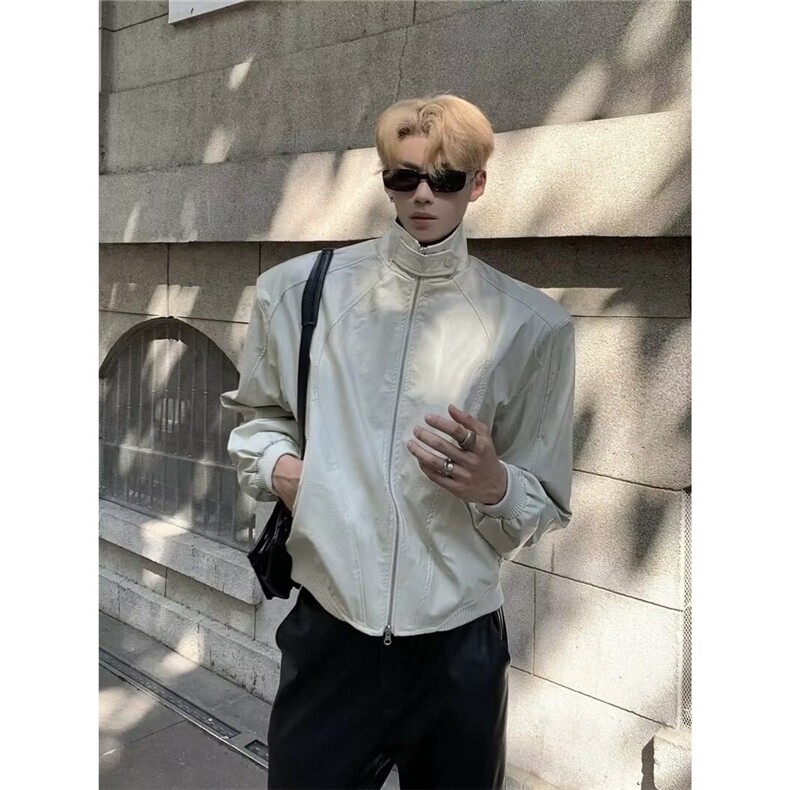 现货DJK163-批65小众解构机车复古立领设计感皮衣夹克男，男装皮衣，星座603-2