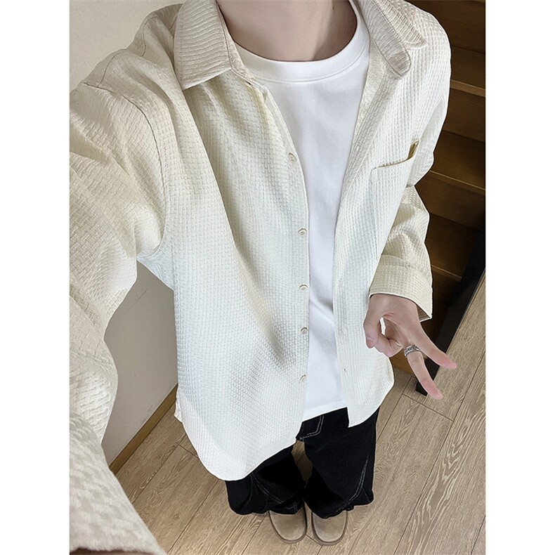 CS043-P35后外工字摺男女通勤百搭秋季长袖衬衣,男装衬衫,电商A178