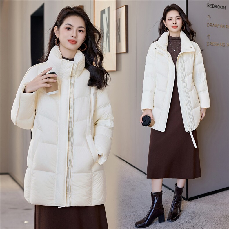 2025年冬季中长款90白鸭绒韩版显瘦百搭中长款羽绒服,女装羽绒服,阿舍尔精品