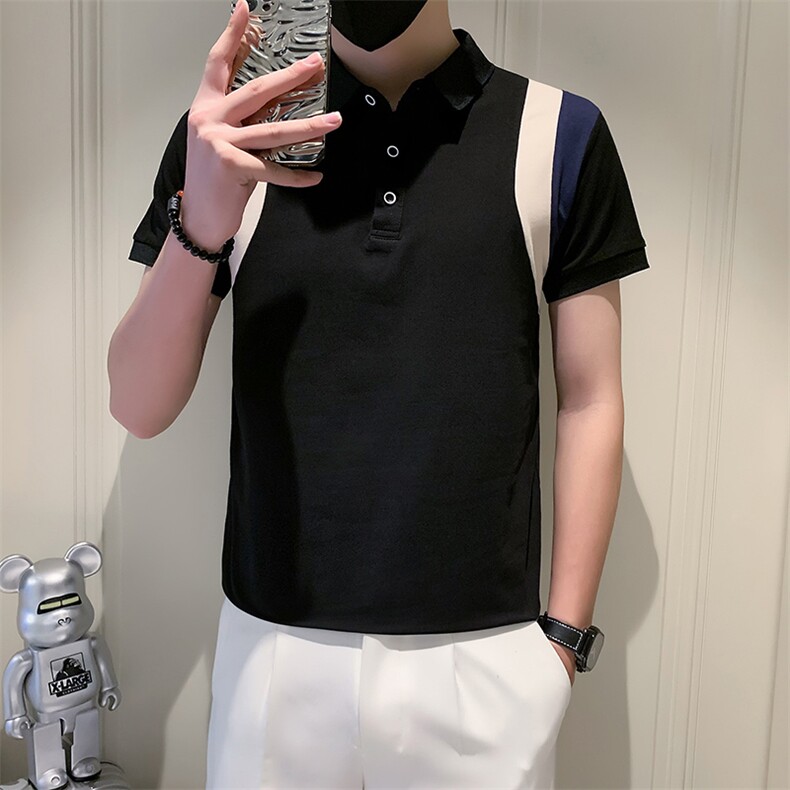 社会小伙夏季男休闲短袖POLO衫撞色修身翻领T恤A319-P55控78,男装T恤,星座210-3