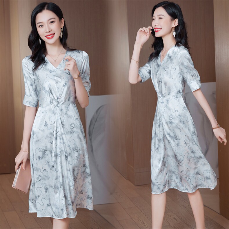端庄大气高端真丝连衣裙女中长款夏装2026新款别致绝美真丝裙子,女装连衣裙,阿舍尔精品