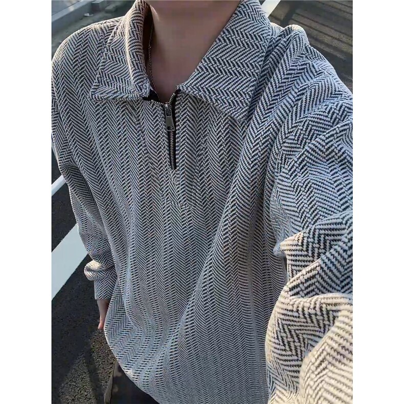雪尼尔满天星半拉链翻领卫衣大码高级Polo衫外套LW610特P50加绒60,男装Polo衫,电商B215
