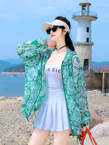 薄外套女中长款2025夏季新款时尚印花连帽户外遮阳棒球服长袖上衣图片