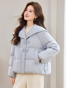 现货2025冬季新款优雅时尚无帽针织领女士保暖加厚羽绒服图片