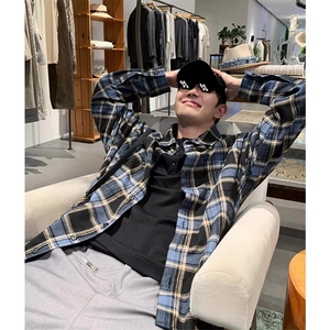 美式复古格子衬衫男秋季新款cleanfit长袖防晒衬衣高级感初秋外套图片