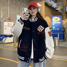 2026春秋季新款棒球服外套上衣刺绣章仔个性情侣款撞色学生潮牌，女装短外套，星座715-4