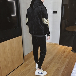 2021新款冬季男士卫衣套装金丝绒三件套韩版休闲服外套DS257T图片