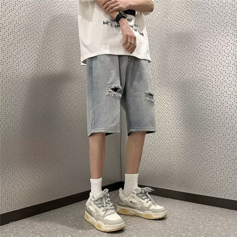 潮牌牛仔短裤男夏季新款美式破洞水洗高街五分裤1001-1-MK913-P36,男装牛仔裤,星座1001-1