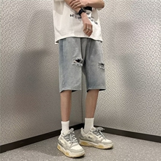 潮牌牛仔短裤男夏季新款美式破洞水洗高街五分裤1001-1-MK913-P36，男装牛仔裤，星座1001-1