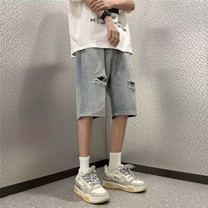 潮牌牛仔短裤男夏季新款美式破洞水洗高街五分裤1001-1-MK913-P36图片