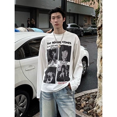 人像乐队长袖t恤男秋季高级感痞帅cleanfit美式高街圆领无帽卫衣，男装T恤，星座809A(原222-1)