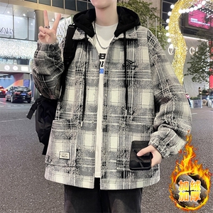 冬季青少年加厚外套男潮牌帅气雪尼尔连帽夹克学生棉衣V206-P110图片
