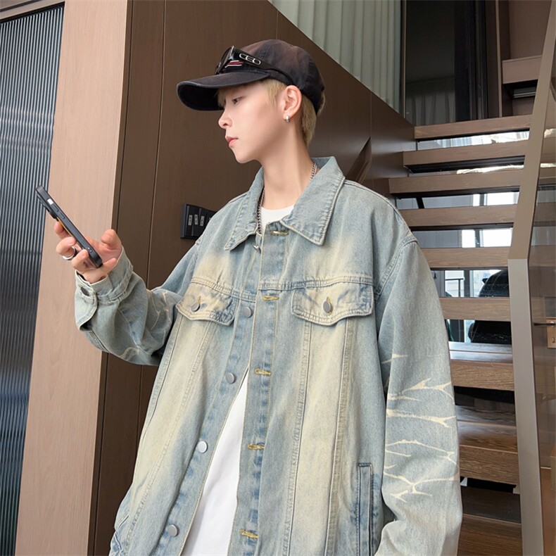 美式情侣牛仔外套渐变上衣宽松痞帅工装夹克男JK107-P60图片