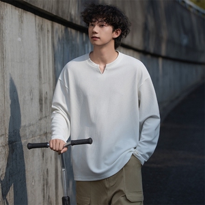 Y600-P35春款港风休闲圆领卫衣男落肩打底衫潮流百搭上衣外图片