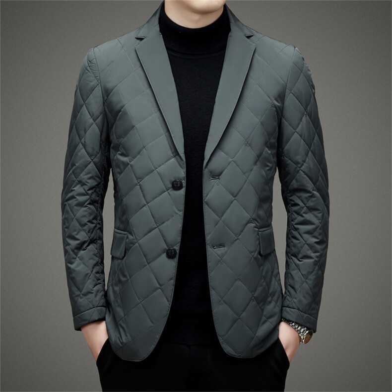 羽绒服男士西装冬季加厚保暖上衣新款中年商务休闲白鸭绒西服外套图片
