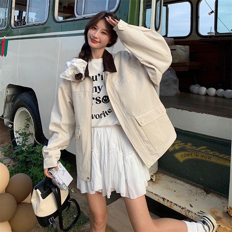 现货新款撞色翻领外套HW18P135K188,女装短外套,2D035