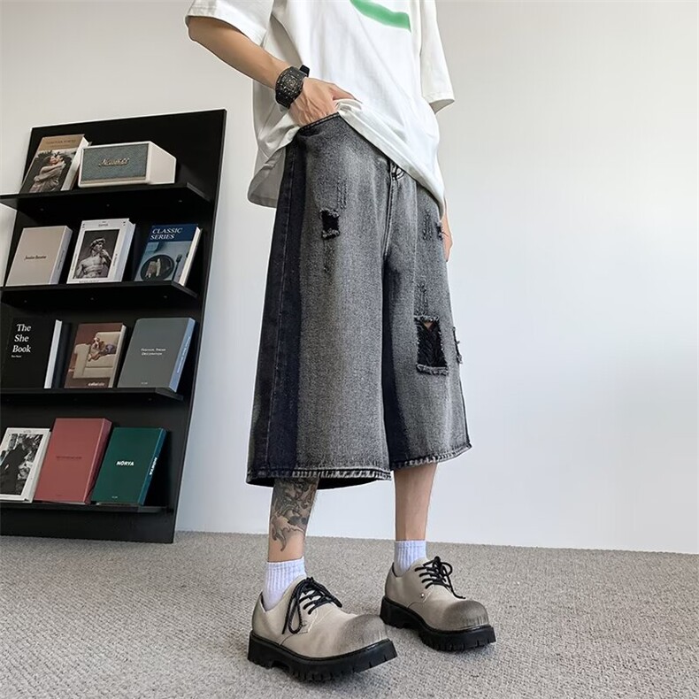七分牛仔裤男士韩版潮流高街百搭2024秋冬ins休闲短裤RK2169-P40,男装牛仔裤,星座412-2