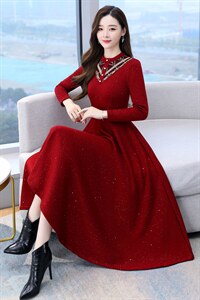 秋冬连衣裙女2021年新款洋气打底配大衣气质高端加绒加厚内搭裙子图片
