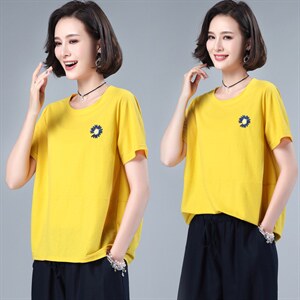 夏装新款T恤小衫女小雏菊绣花点缀宽松显瘦，女装T恤，涵誉