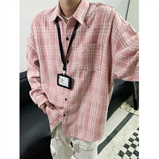 现货~磨毛加厚格子大码长袖衬衫C5891/特P25粉色，男装衬衫，电商A094