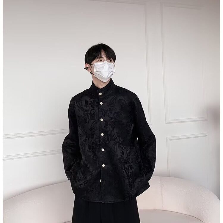 高级感法式小众衬衫男宽松休闲提花衬衣青年雅痞帅气韩版外穿上衣,男装衬衫,星座506A
