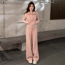 时尚减龄女春季气质休闲套装高级感穿搭立领开衫外套阔腿裤两件套，女装套装/套裙，江南