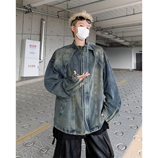 美式水洗vintage牛仔外套男士宽松高街拉链立领夹克JK86255-p75，男装工装外套，星座1008