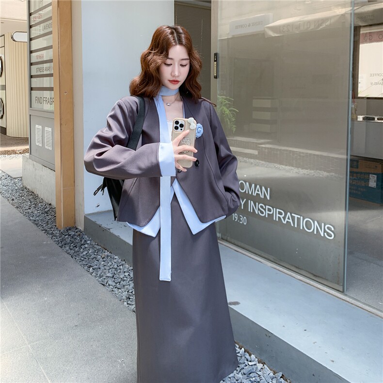 【现货主推】撞色假两件外套+半身裙套装5753-P175K258,女装套装/套裙,2C332