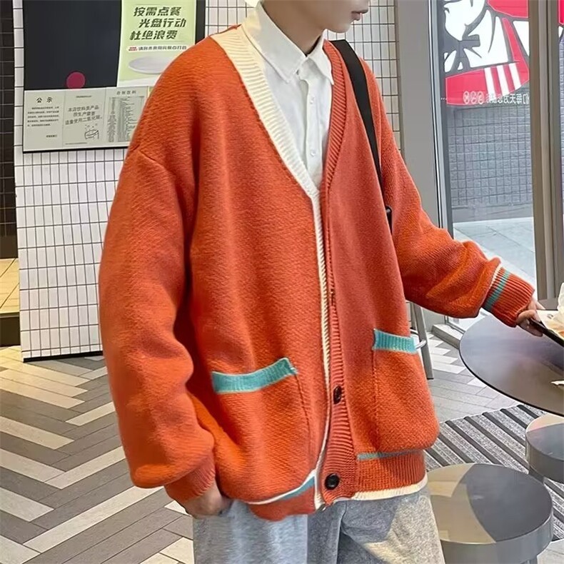 慵懒开衫毛衣男秋冬宽松日系学院风针织外套v领线衣潮MY05515-P55,男装针织衫/毛衣,星座308B-2