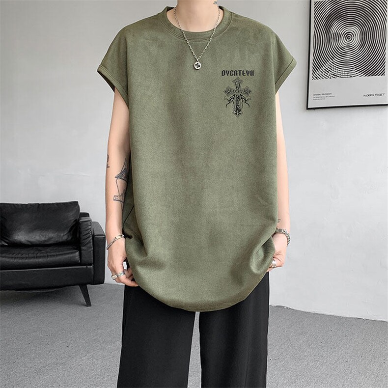 无袖背心男夏季新款港风宽松鹿皮绒圆领套头大码坎肩T9955-P25，男装背心/马甲，星座214-3