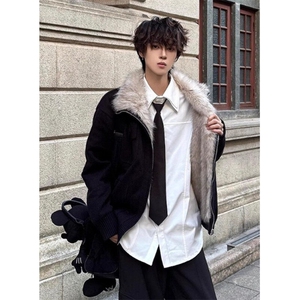 毛领座山雕棉服男款冬季加绒加厚针织衫外套短款保暖棉衣 MY390图片