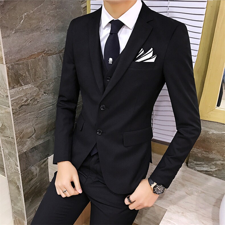 两粒扣纯色男装西服套装三件套职业商务1012-W6502-P180图片