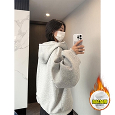 480G重磅加绒硬挺boxy男女秋冬美式高街卫衣铆钉拼接开衫厚外套，女装短外套，电商A486