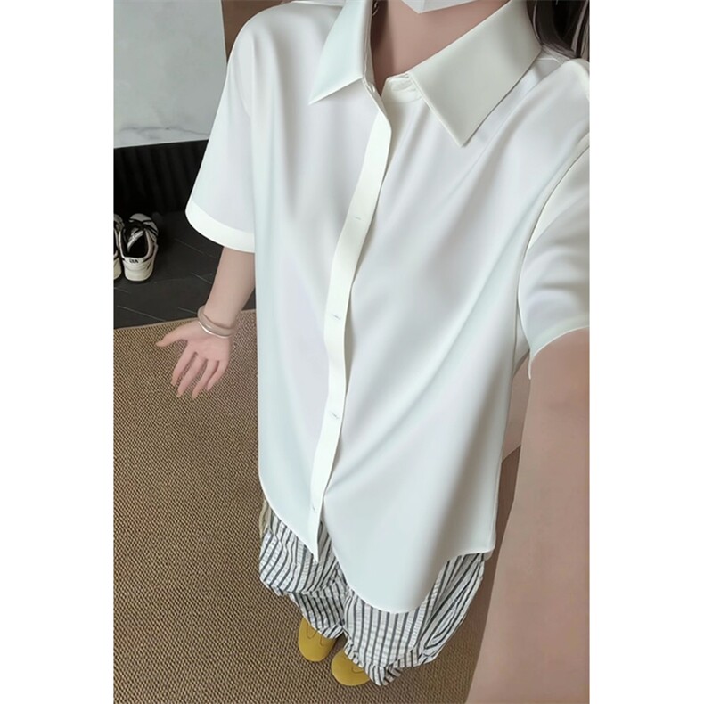 奶蓝色冰丝凉感短袖衬衫男女夏简约风垂感通勤衬衣高级感情侣外套，男装衬衫，电商A102