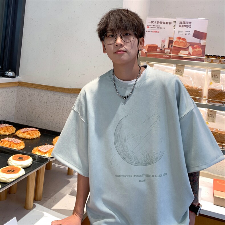 ！2024夏季新款男士烧花麂皮绒短袖T恤半袖TL2408特P25控48,男装T恤,电商B220