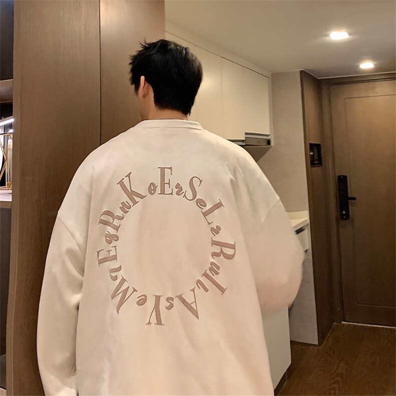 Y34P40秋季港风麂皮绒圆领卫衣男宽松长袖T恤打底衫外套,男装卫衣,星座1204-3