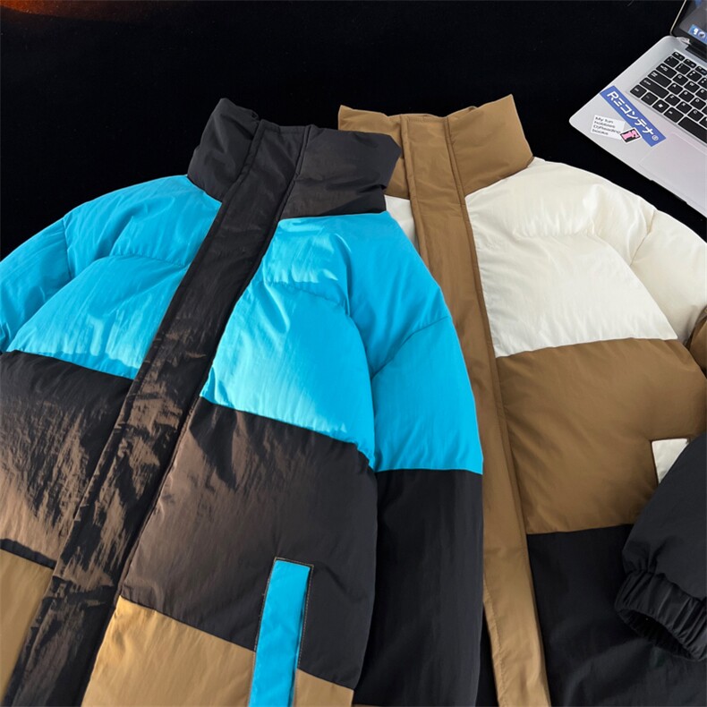 港风平铺新品冬季宽松情侣装撞色棉衣棉服冬装加厚外套D007-P90,男装棉衣,星座717