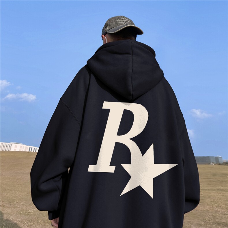 ！秋季重磅宽松大码港风R星印花连帽卫衣LW134-特p35,男装卫衣,星座508（原C305）