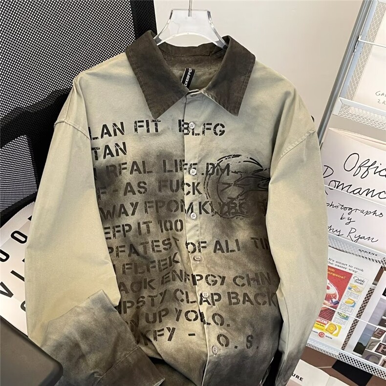 美式高街衬衫男女韩版潮流宽松字母帅2024秋冬ins外套CY1007-P43,男装衬衫,星座412-2