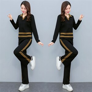 韩版时尚气质休闲套装女秋季新款长袖显瘦两件套运动服图片